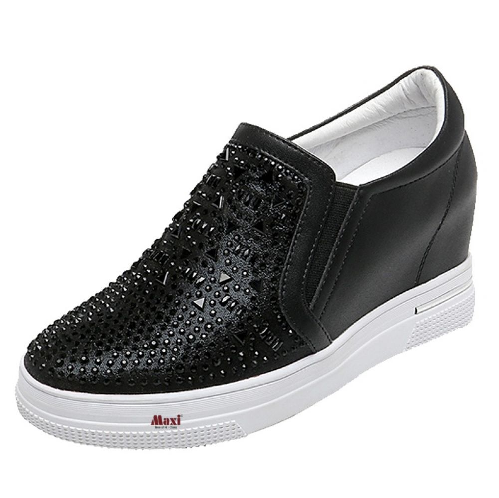 Giày nữ đế độn cao màu đen đính đá cao 7cm FS25