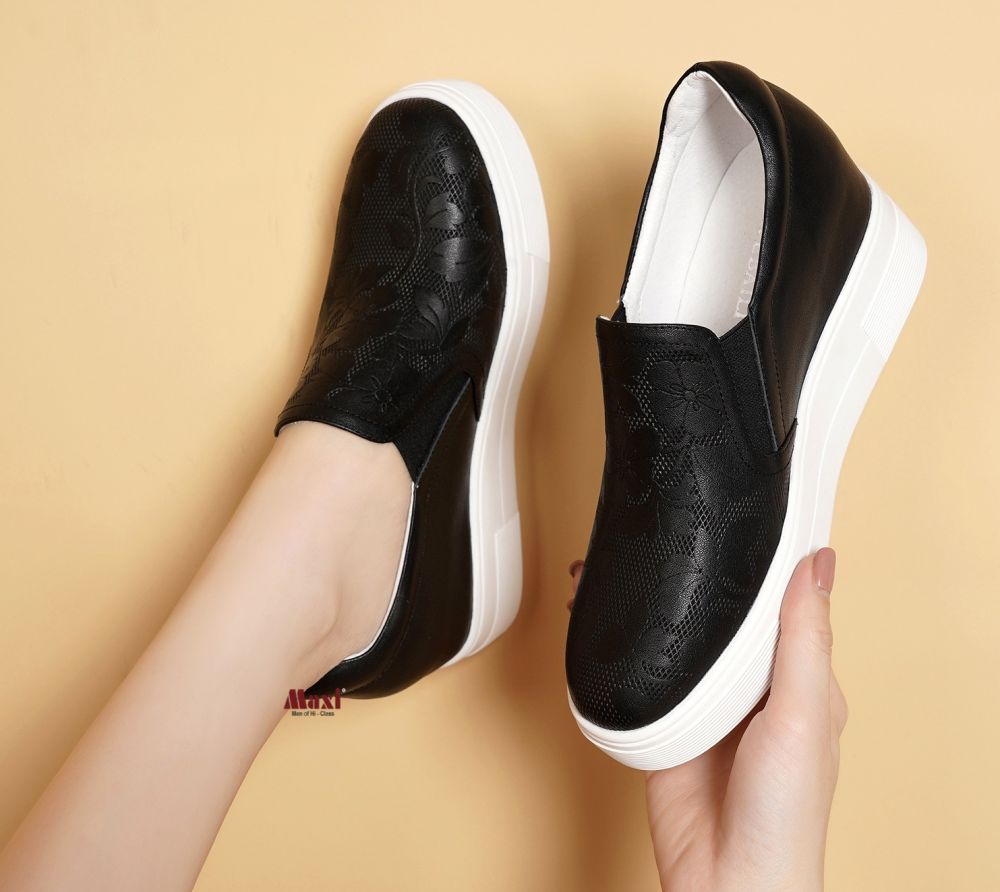 Giày nữ tăng chiều cao da thật có hoa văn 6cm FS99