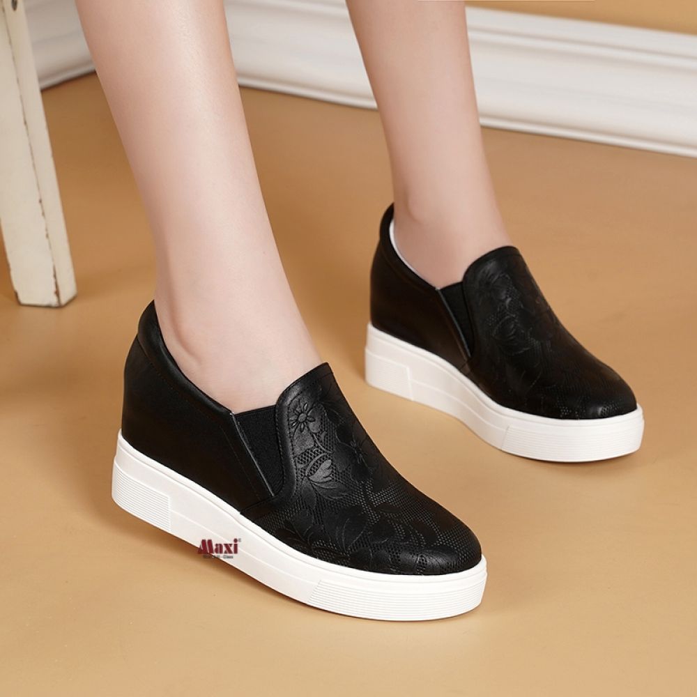 Giày nữ tăng chiều cao da thật có hoa văn 6cm FS99